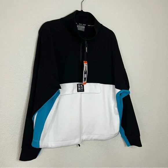 NWT DKNY Sport Pullover 1/2 Zip Up Color Block Sweatshirt Blue Black Size XXL - Picture 2 of 10